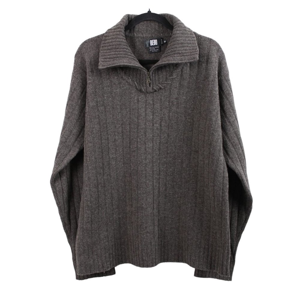 BEDO Brown Quarter-zip Mockneck Lambswool Sweater
